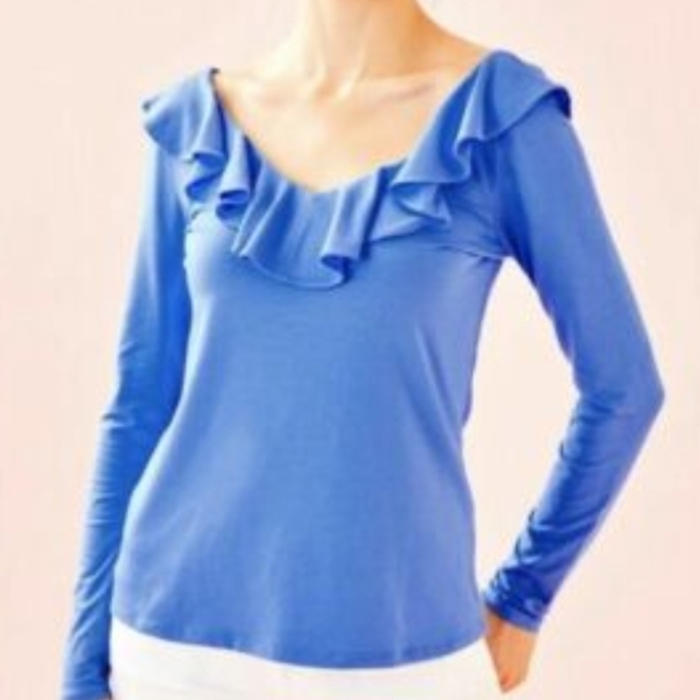 Lilly Pulitzer Blue Ruffle Long Sleeve Tee